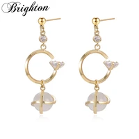 brighton high quality opal ball pendant drop earrings for women girl zircon hollow alloy korean trendy fashion jewellry gift
