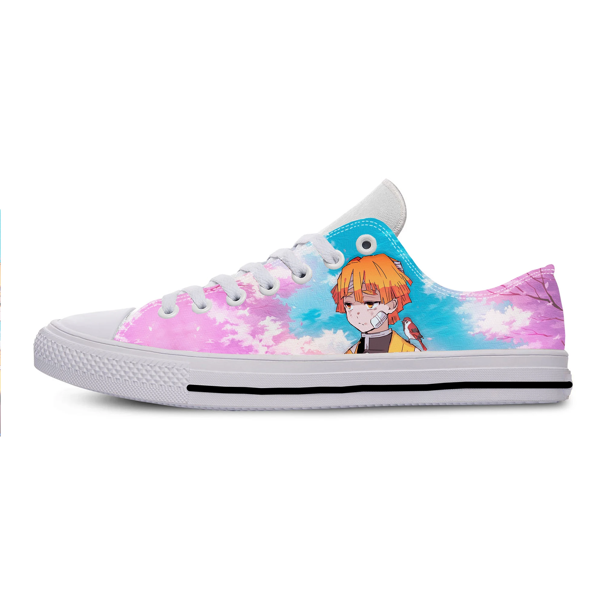 

Кроссовки Kimetsu No Yaiba Agatsuma Zenitsu мужские и женские, повседневная Тканевая обувь с низким верхом, дышащие сникерсы с 3D принтом, рассекающий демон...