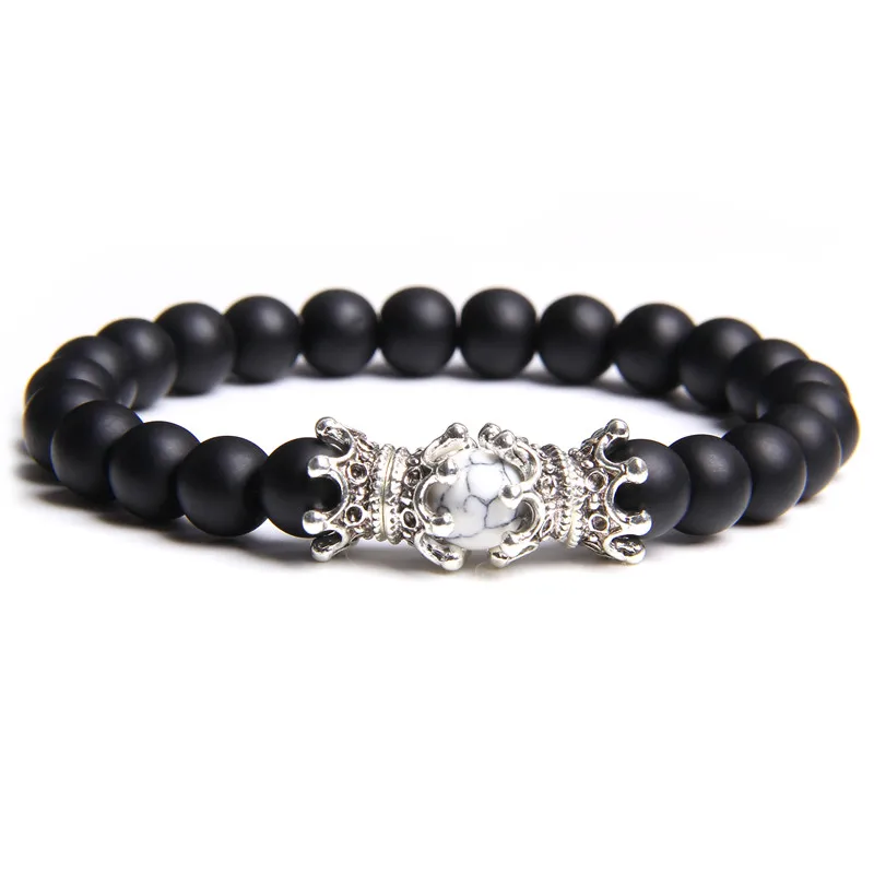 Мужской браслет амулет натурального оникса бирюзы бисер модные королевской