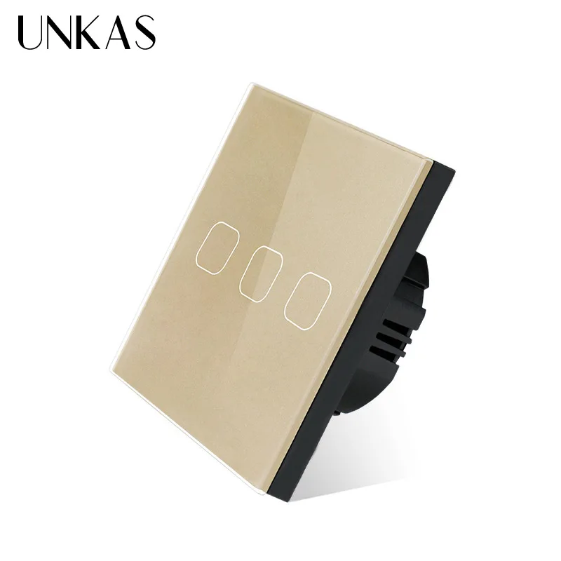 Сенсорный выключатель UNKAS стандарта ЕС/Великобритании 3 клавиши 1 канал сенсорная