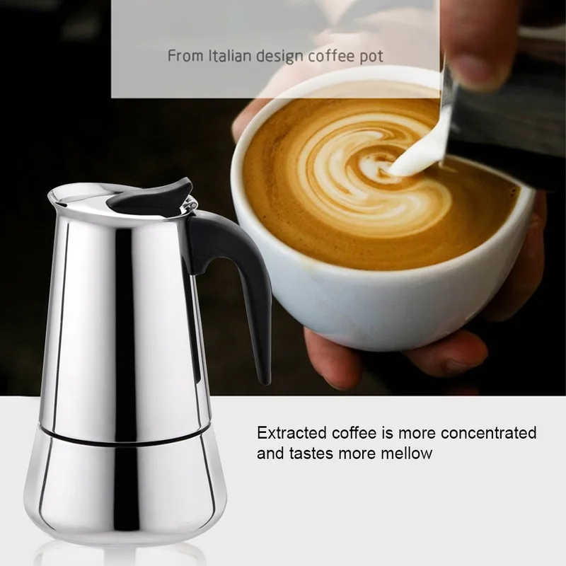 Moka Express 2/4/6/9 Cups Capacity Stainless Steel Coffee Kettle Pot Maker With Safety Valve 100ml/200ml/300ml/450ml | Дом и сад