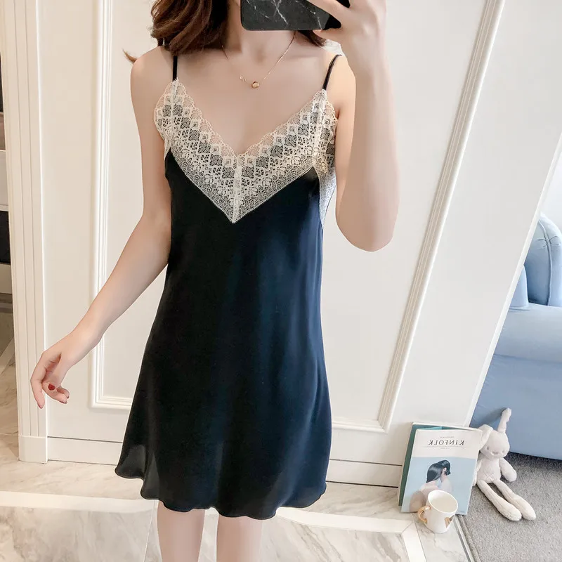 

2021 Summer Lace Sling Strap Nightdress Women V-Neck Sexy Thin Suspenders Comfortable Homewear