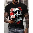Мужская футболка с 3D-принтом черепа, летняя повседневная, с коротким рукавом, в стиле панк, уличная одежда, свободные топы в стиле Харадзюку