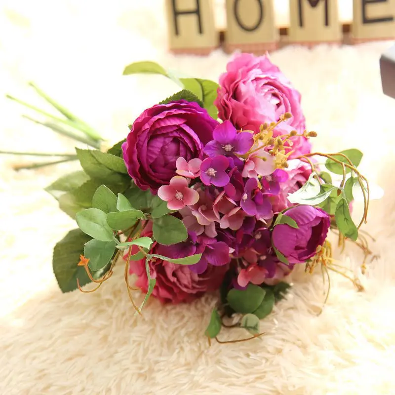 9pcs purple 19 Цвета 8/9 шт. 12 шт./компл. 25x16 см искусственные цветы розы свадебные букет шелковых цветок DIY домашний Декор розовыми цветами - Цвет: 9pcs purple