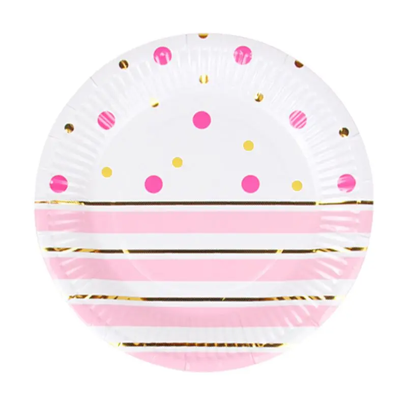 Pink Dot 10 шт./компл. золото Фольга розовый одноразовая посуда Рождественский Год Вечерние бумажные тарелки и стаканы День рождения поставки Пластик соломинки - Цвет: Pink Dot