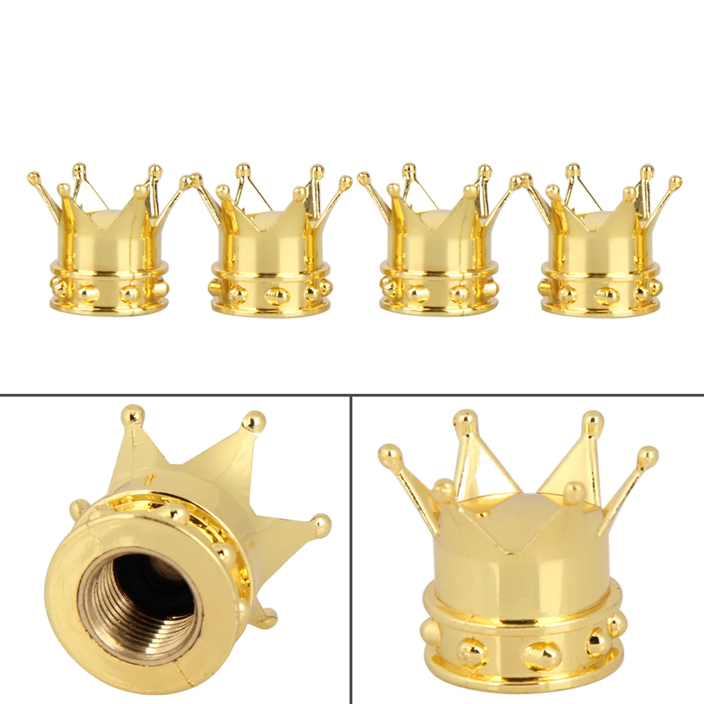 

4 Pcs Universal Car Tire Air Valve Stem Caps Golden Crown Wheel Valve Car Motorcycle Valve Cover Car Replacement Accessories