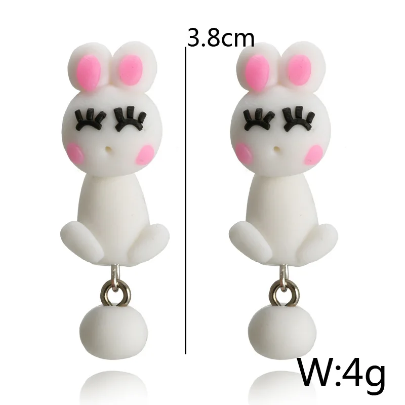 

A Pair of Cartoon Cute Soft Clay Animal Earrings Cute Little Rabbit Pottery Animal Earrings Party Fun Gift