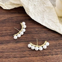 personality imitation pearl geometric clip earrings for women girls irregular c shape earrings birthday gifts accessories