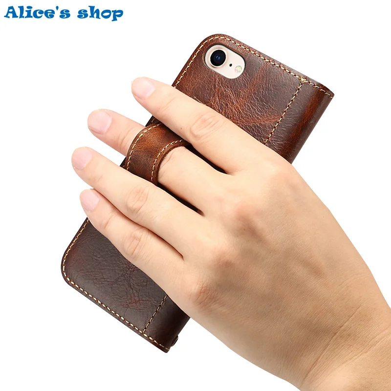 

Super Durable Genuine Leather Case For Apple iPhone SE 2020 Luxury Vintage Ring Holder Card Slots Wallet Button Flip Case Cover