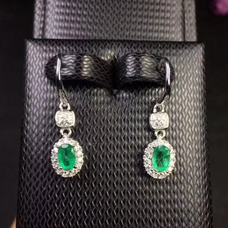 100% real natural emerald drop earrings for wedding 4 mm * 6 Zambia silver 925 jewelry | Украшения и аксессуары
