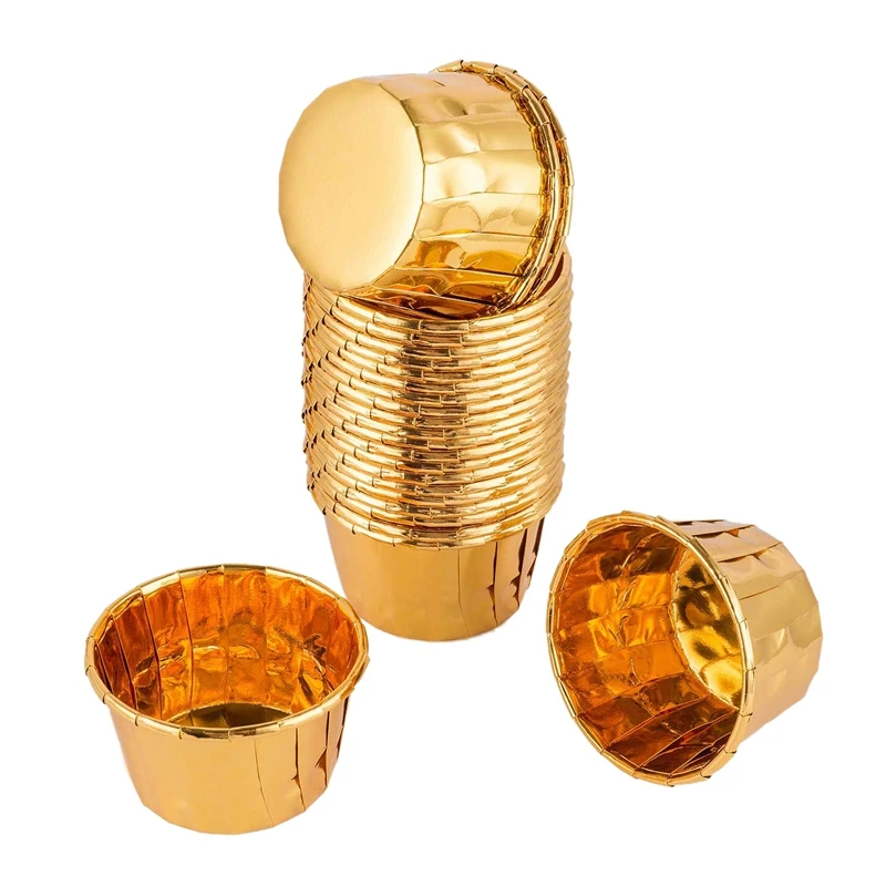 

100 Pack Aluminum Foil Muffin Cups,Foil Muffin Liners, Gold Cupcake Baking Cups, Ramekin Aluminum Cupcake Tip Pan Ramekin Holder