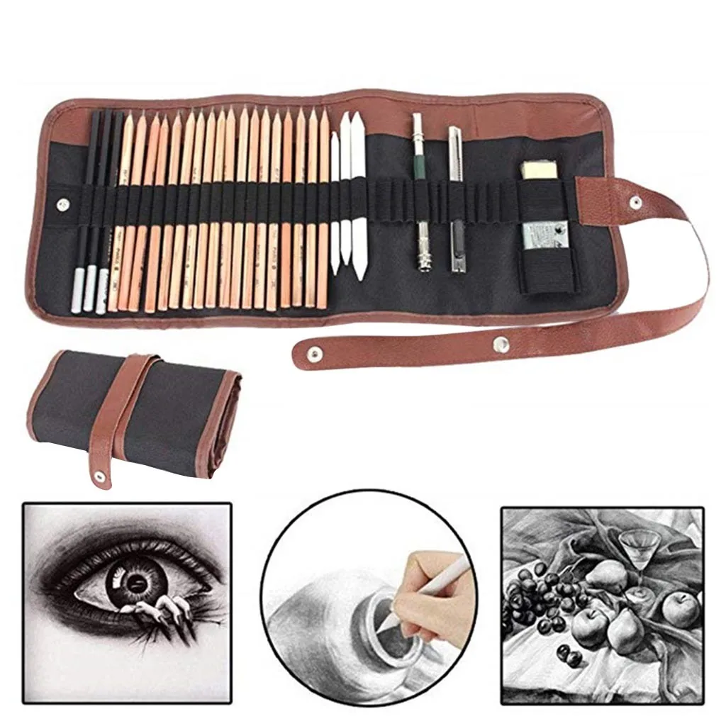 30# Drawing Pencils Set Sketch Colored Metallic Oily Complete Artist Kit Art Supplies with Canvas Case for |