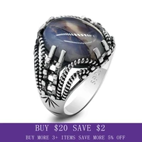 genuine 925 silver mens ring natural agate stone mysterious style vintage wedding jewelry gift claw hollow out design rock