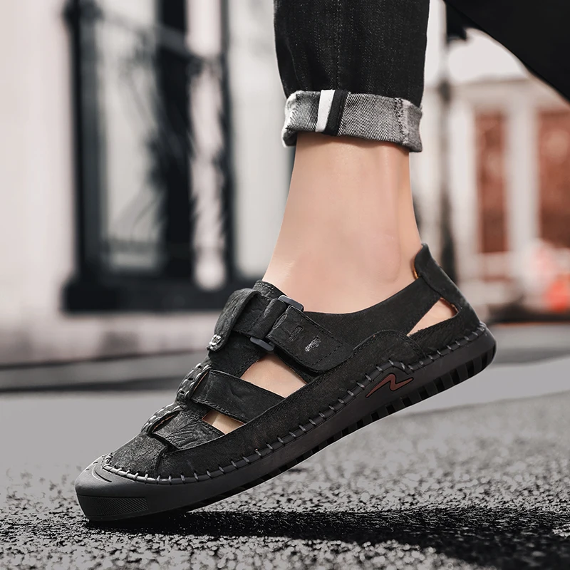 Сандалии мужские летние из натуральной кожи модная классическая обувь для