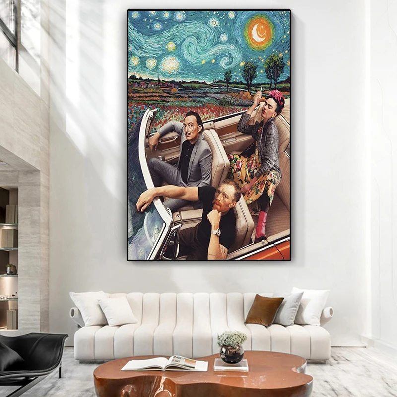 

Funny Character Art Blue Starry Van Gogh Driving Posters and Prints Canvas Paintings Wall Art Pictures for Living Room Decor