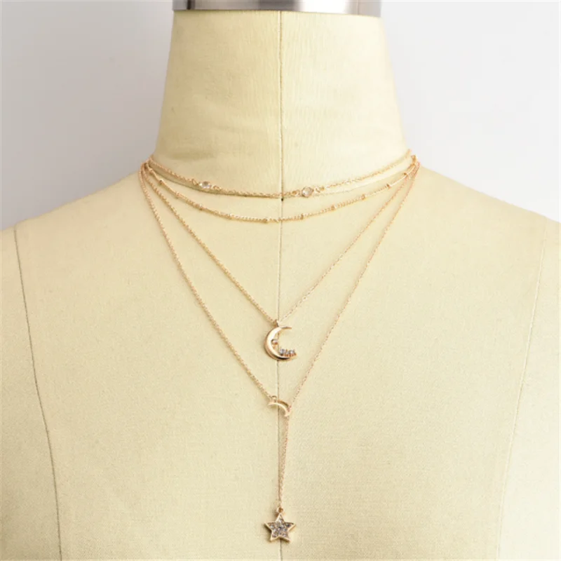 

Simple Creative New Moon Five-pointed Star Multilayer Women's Necklace 2021