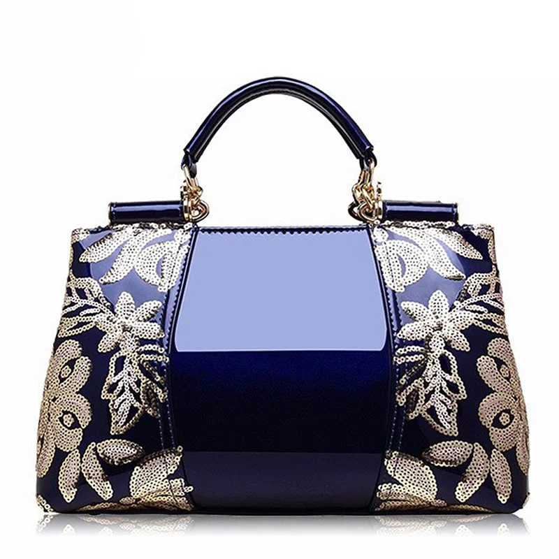 Navy Blue Женские сумки через плечо, сумки большой емкости, женские сумки через плечо, сумки через плечо, цветочные Роскошные сумки из натуральной кожи - Цвет: Navy Blue