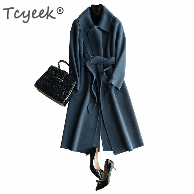 

Tcyeek Winter Female Jacket Women Clothes 2020 100% Wool Coat+Belt Vintage Elegant Ladies Korean Coat Long Casaco Feminino 1621