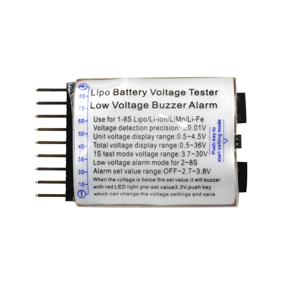 

2 in1 Indicator 1-8S Lipo Battery Voltage Tester Low Voltage Buzzer Alarm