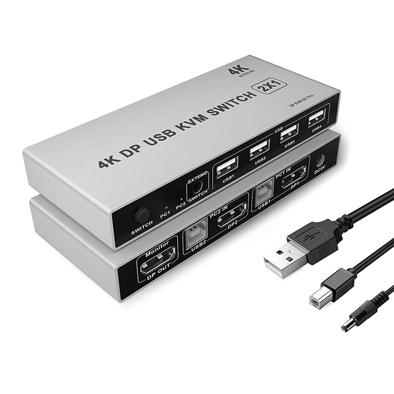 

KVM-переключатель, 2 порта, 4K, 60 Гц, Ultra HD, USB и DP переключатель, 2 компьютера, 1 монитор, клавиатура и мышь для ноутбука, ПК, HDTV