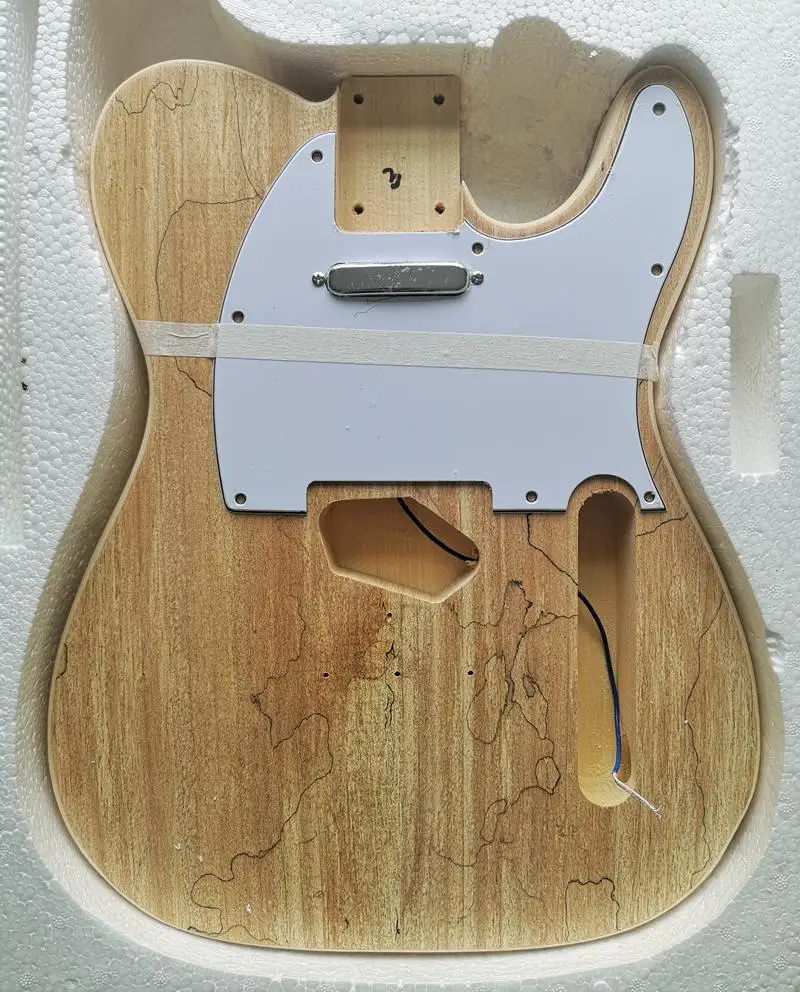 TL стиль электрогитара DIY Kit Spalted клен шпон бас дерево тело жесткий клен шеи палисандр гриф набор