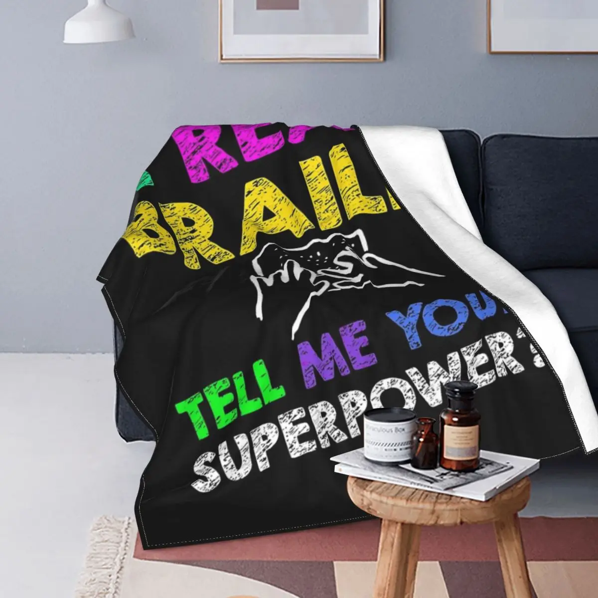 

Читайте брайл Superpower Gifts-Manta de lectura, colcha de cama, alfombra a cuadros, manta Kawaii de lino y algodón