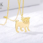 Милое маленькое Ожерелье Мопс для женщин, девочек, детей, ювелирные изделия из нержавеющей стали, золотого цвета, кулон в виде собаки, ожерелье в подарок на день рождения