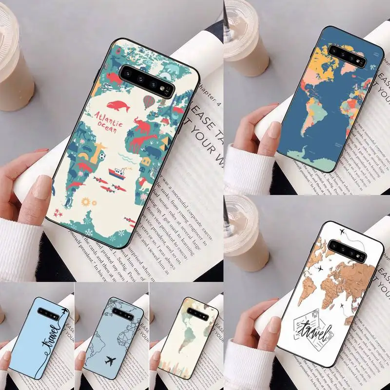 

World Map Travel Phone Case For Samsung Galaxy A50 A30 A71 A40 S10E A60 A50s A30s Note 8 9 S10 Plus S10 S20 S8