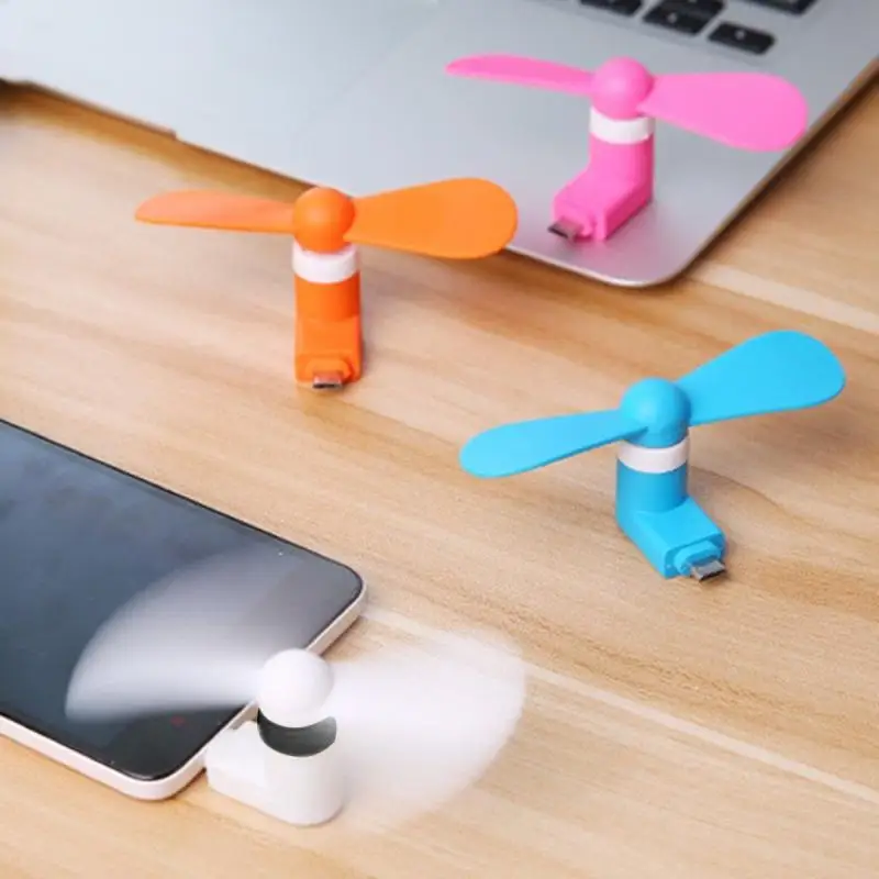 

Cute Usb Mini Fan 2 In 1 Portable Cell Phone Electric Fan Cooler Ultra Silent Blowing For Power Bank & Notebook Summer Gadgets