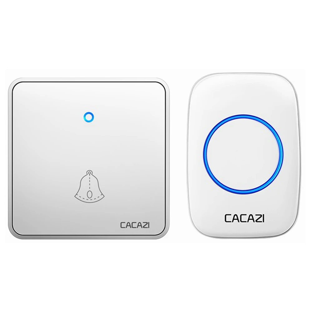 

CACAZI Home Wireless Doorbell Waterproof 300M Remote 60 Chimes CR2032 Battery Transmitter Night Light Receiver US EU UK Plug