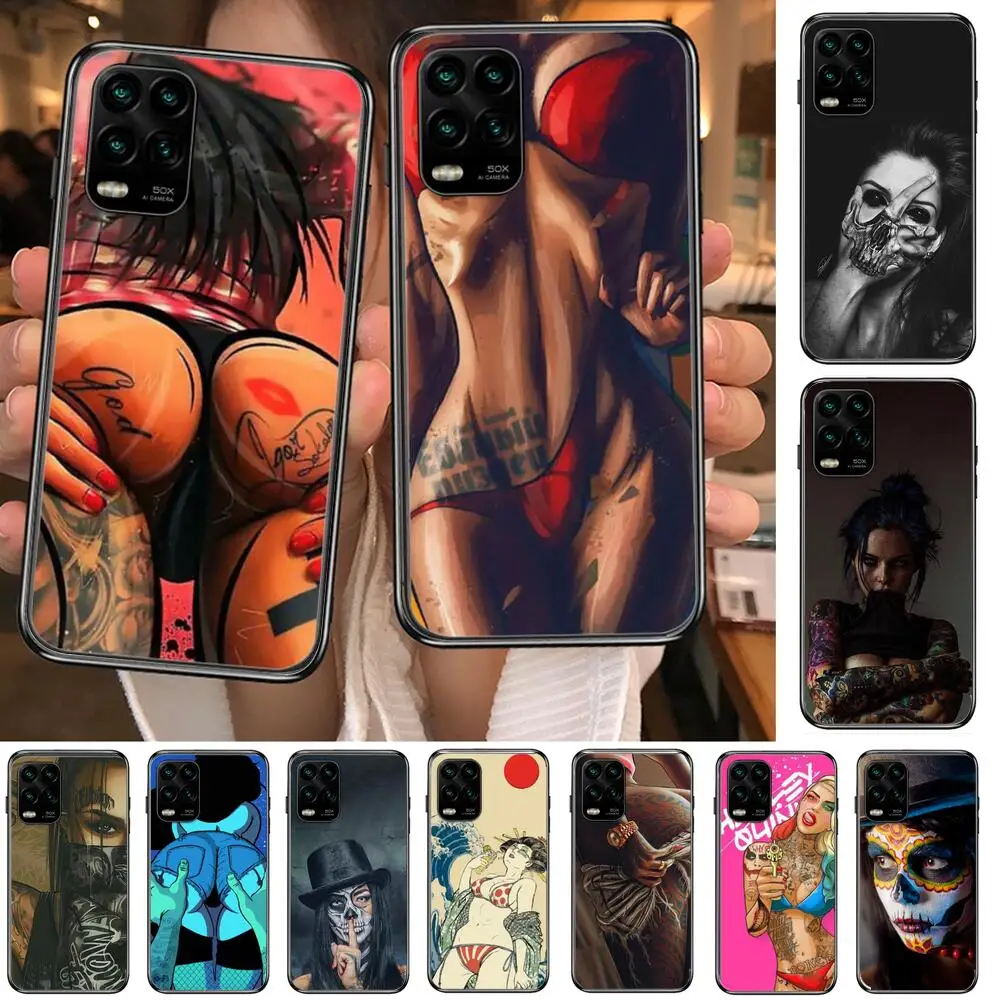 

case Tattoo girl cover cartoon Phone Case For XiaoMi Redmi Note 10 9S 8 7 6 5 A Pro T Y1 Anime Black Cover Silicone Back Pre