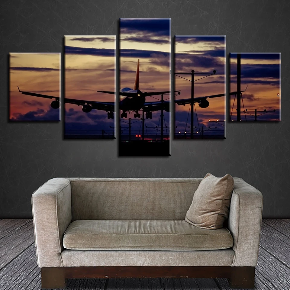 

Decoration Modern Pictures Painting 5 Panel Plane Landscape For Living Room Canvas HD Print Modular Frame Poster Home Wall Art