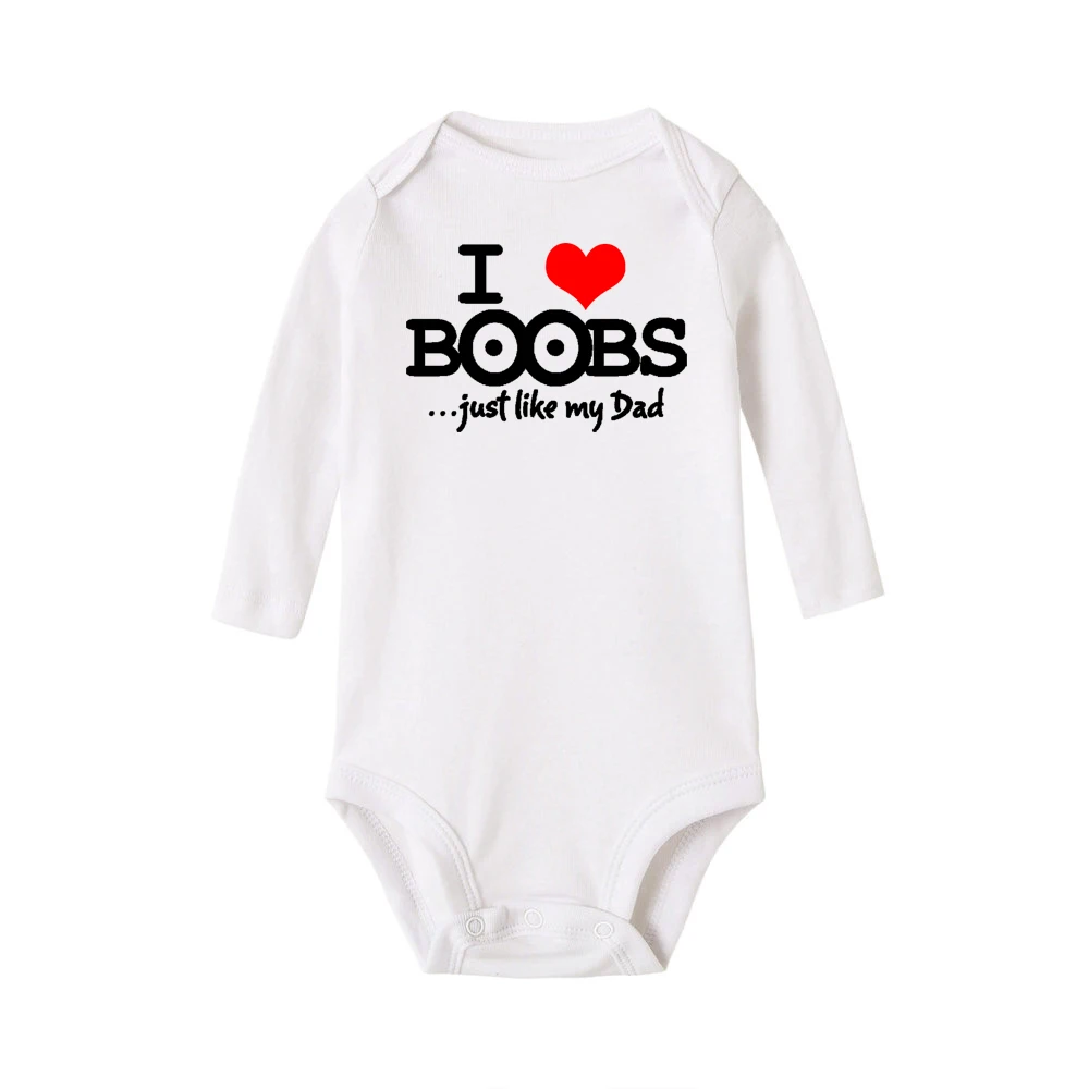 I Love Boobs Just Like Daddy Newborn Baby Boy GirlRomper Funny Infant Toddler Unisex Fashion Long Sleeve Jumpsuit 0-24M |