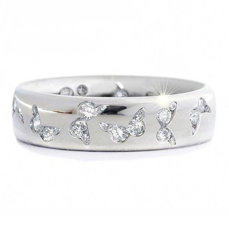 

Fashion silver color crystal butterfly rings for women cute multicolor zircon anniversary ring cocktail party jewelry gifts
