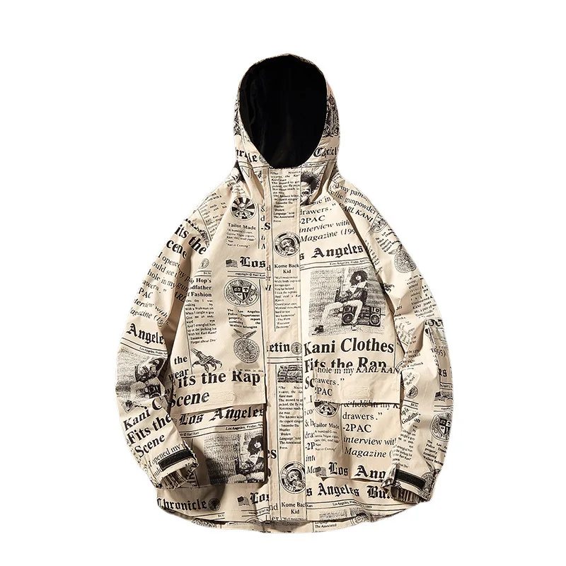 New Fashion Hooded Jacket Men Letter Print Coat Hip Hop Mens Loose Outerwear Harajuku Streetwear Coats Clothing | Мужская одежда