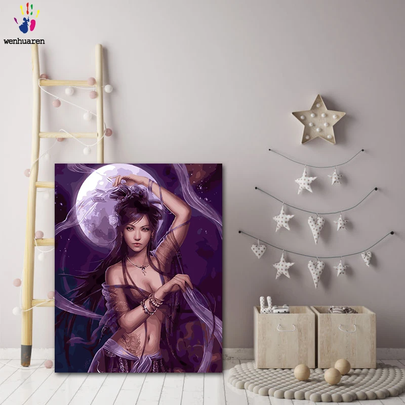 DIY colorings pictures by numbers with colors The goddess of the moon picture drawing painting by numbers framed Home