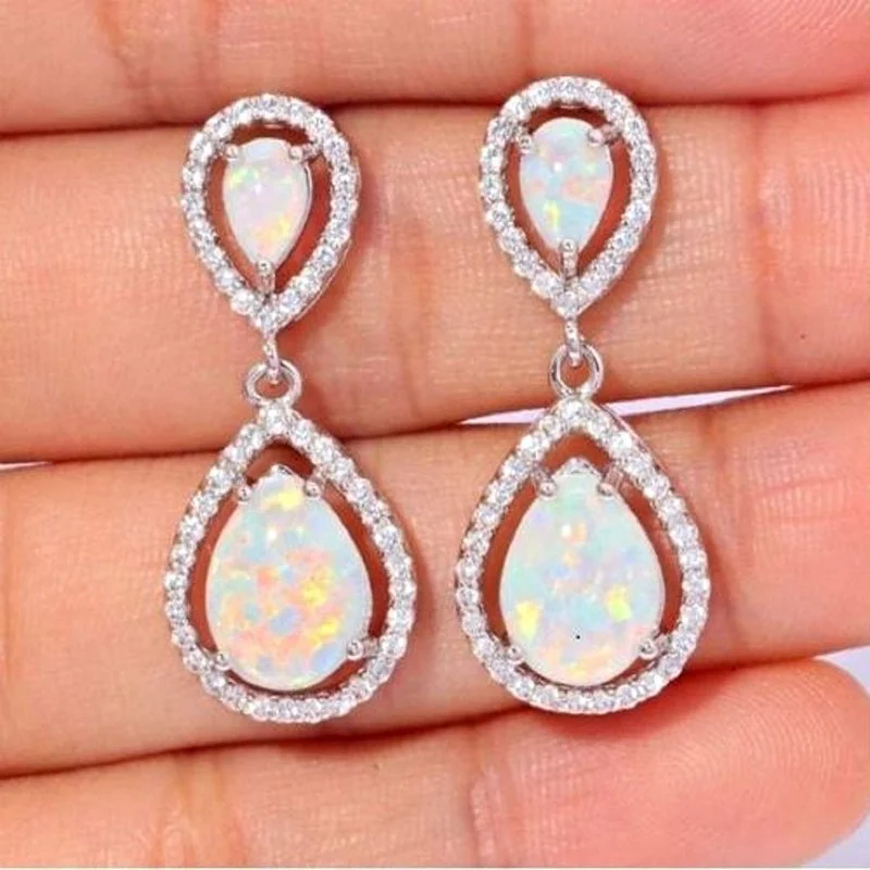 

Elegant Water Drop Shaped Opal Stud Earrings Inlaid AAA Rhinestone Zircon Crystal for Women Female Party Jewelry