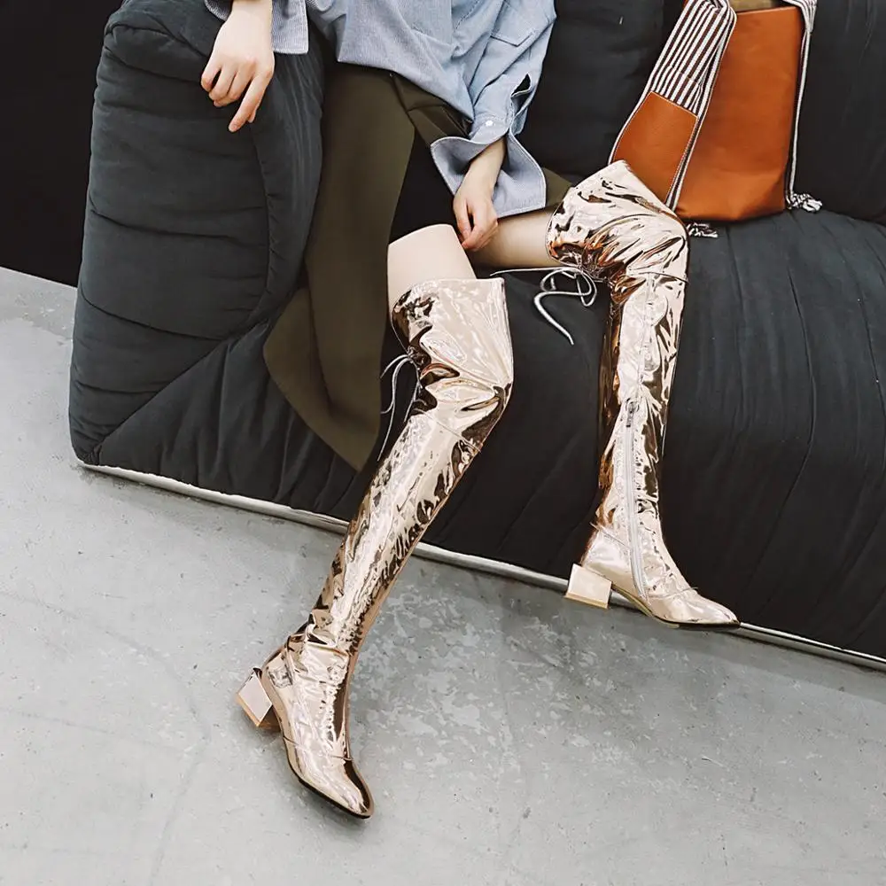 Женские высокие сапоги из лакированной кожи большие размеры до бедра | Обувь