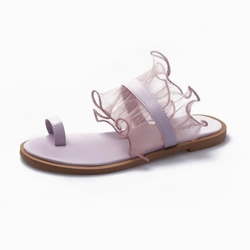 

Summer New Lace Clip Toe Sandals Women Wear Korean Version Net Red Casual Flat Bottom Roman Shoes