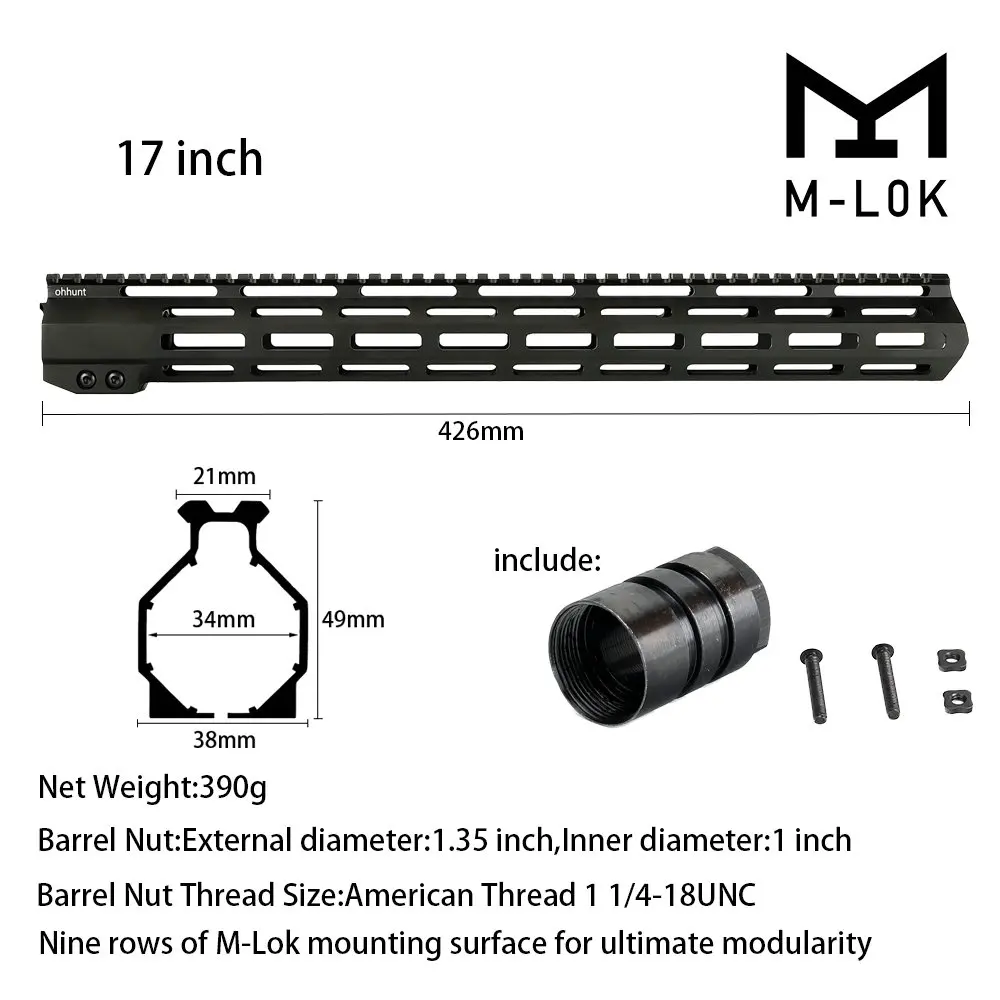 MIDG-17CUN " 9" 1" 12" 13," 15" 1" AR15 свободный поплавок M-LOK ствольная накладка Пикатинни рельс тонкий стиль стальной прицел крепление Riflescop баррель гайка - Цвет: MIDG-17CUN