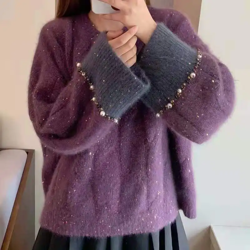 

New style soft waxy knitted autumn and winter fashion design sweater one