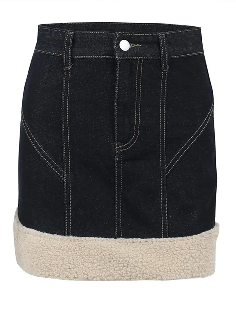 Флисовая черная джинсовая юбка InsGoth Goth в стиле Харадзюку гранж-панк облегающие