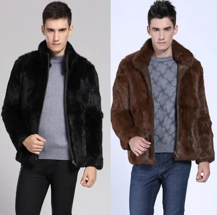 Black brown faux mink fur leather jacket mens warm fur leather coat men loose jackets winter autumn thicken fashion stand collar