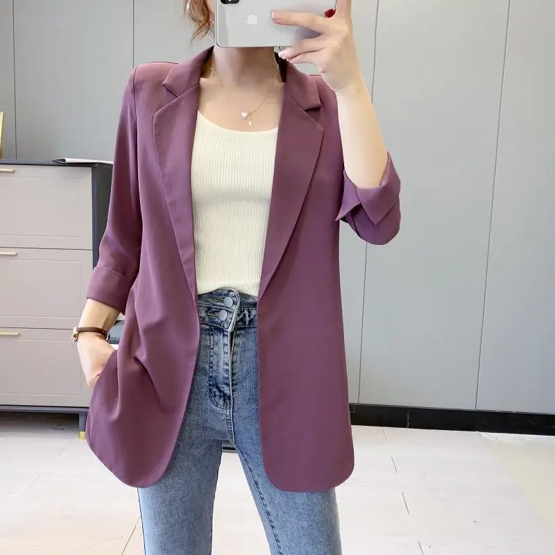 

2021 Summer Chiffon Small Suit Women's Thin Blazers New Loose Long Coat Jacket