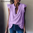 Женская футболка с оборками, повседневный топ с коротким рукавом, лето размера плюс, однотонная элегантная мягкая, фиолетовая, белая, розовая, желтая светильник Бая, 2020, 5xl
