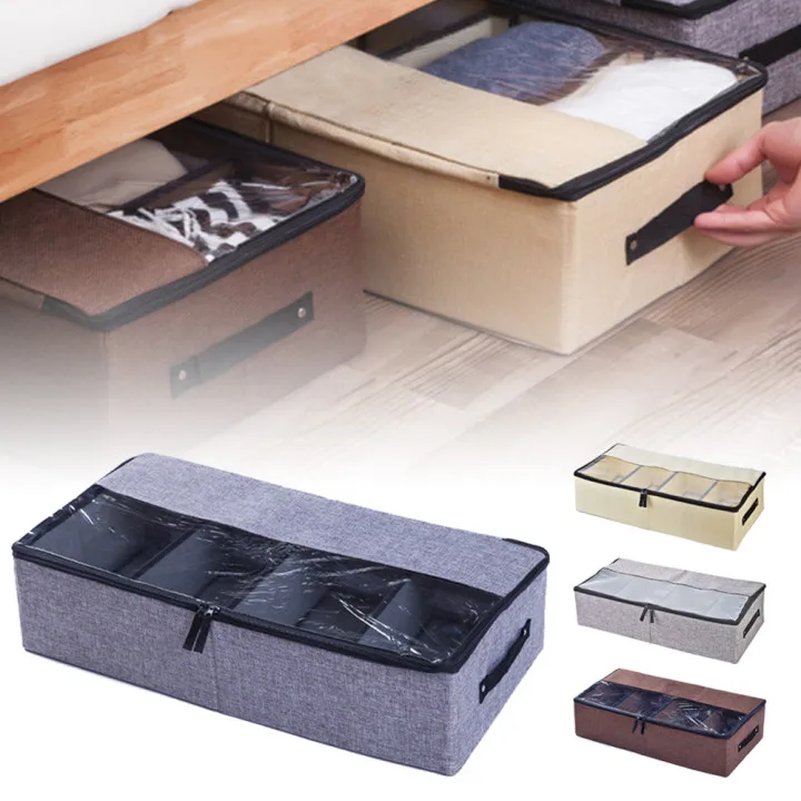 

Under Bed Bags Collapsible Under Bed Storage Bins for Blanket, Clothes, Shoes with Zippers, Clear Window, Handle