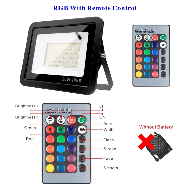 Outdoor RGB Flood Light Lamp 30W 50W 100W AC220V Garden Lighting Floodlight Waterproof Reflector Led Rgb Spotlight with Remote | Освещение