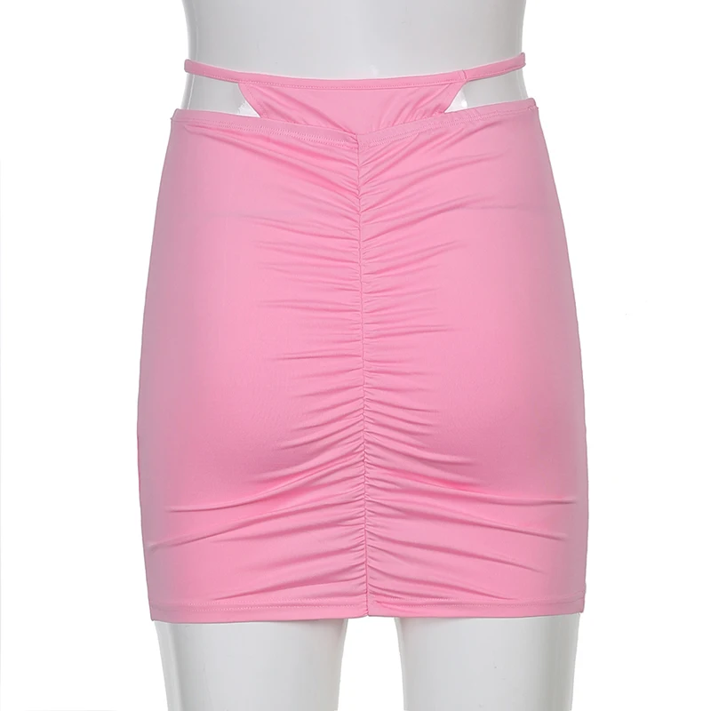 

Waatfaak Ruched Pink Club Bodycon Skirt Summer Cut Out Harajuku Skirts Women Streetwear Mini Skirt Y2K 90S Aesthetic 2021 Skinny
