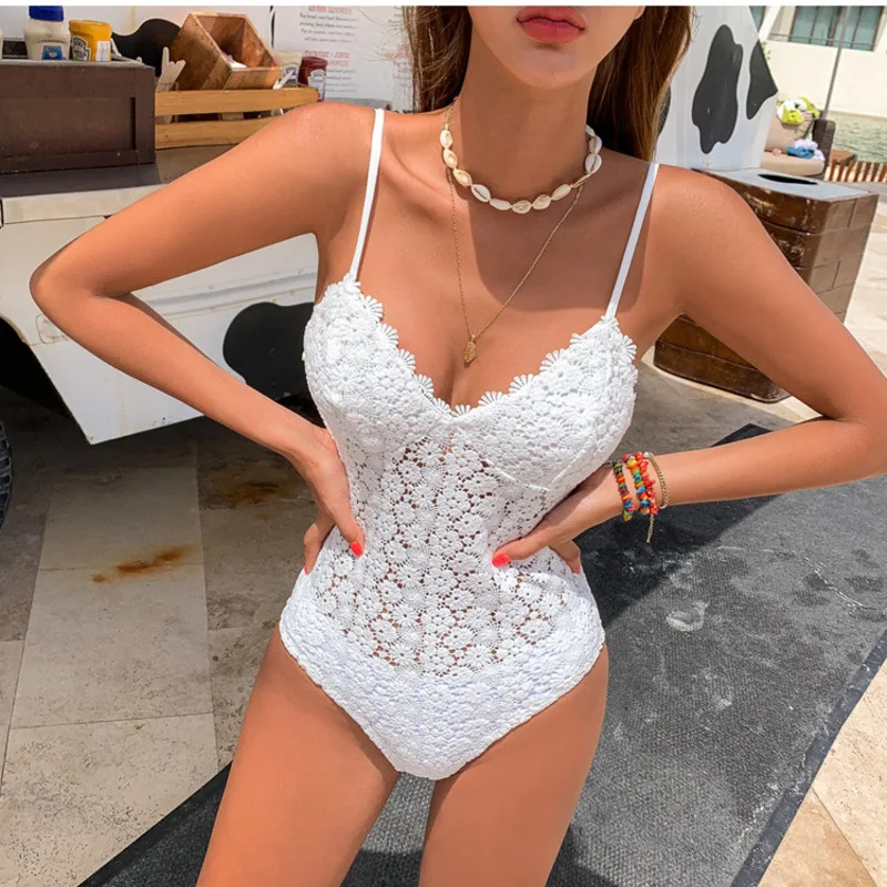 

One Piece Bikini Womens Swim Wear Bikinis Woman 1 Swimsuit Women White Knitting New Sexy Underwire Bracket Push Up Solid