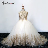 puffy tulle lace flower girl dresses long train satin girl pageant dress grogeous lace embroidery flower girl wedding dresses